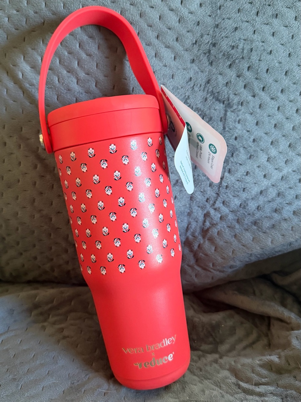 Vera Bradley Bright Red Travel Tumbler with Silver Stud Accents